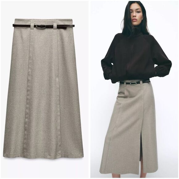 ZARA MIDI SKIRT WITH BELT - Picture 1 of 7